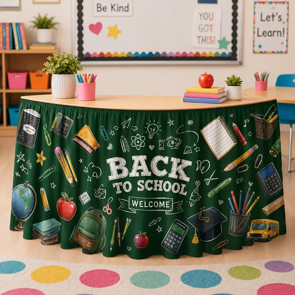 Supply Event - Cartoon schoolbenodigdheden tafelrok met patroon voor