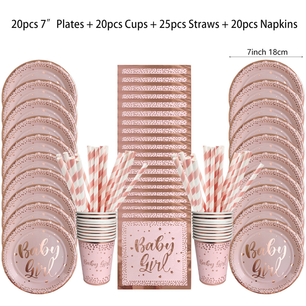 Paper Straw Color - Rose Gold Party Wegwerpservies Set Licht