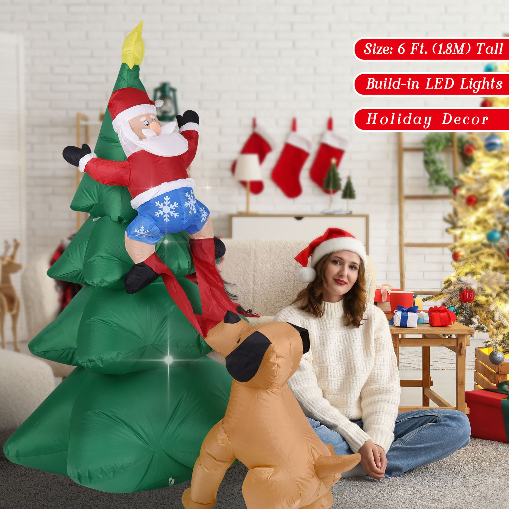 Kerst opblaasbare hond met ker - Neon Sign Party recensie en prijs
